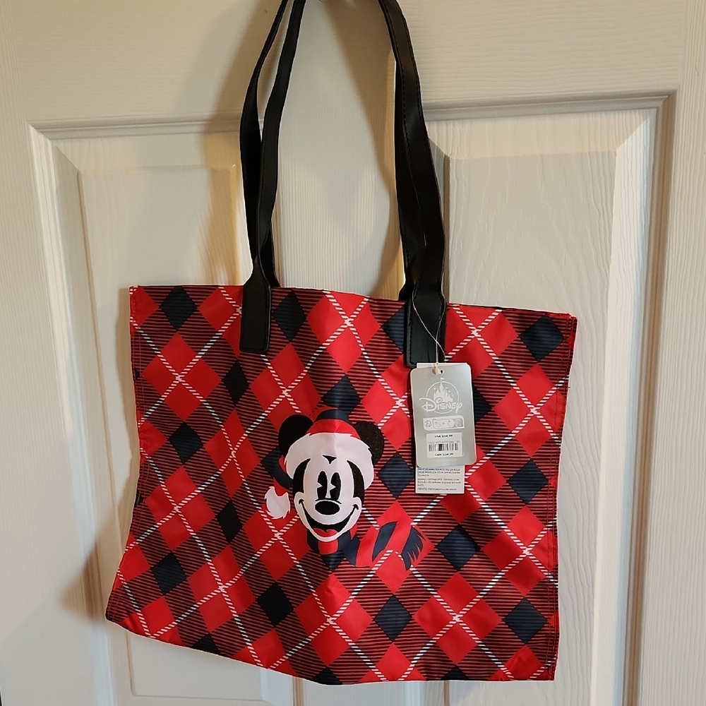 Disney Christmas Tote - Red And Black Plaid